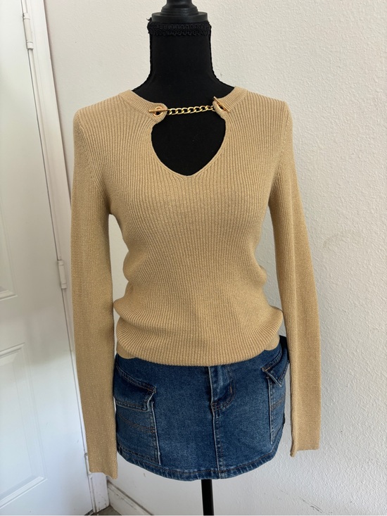 Michael Kors Sweaters - Y2K Style Michael Kors Metallic Gold Knit Long Sleeve Small